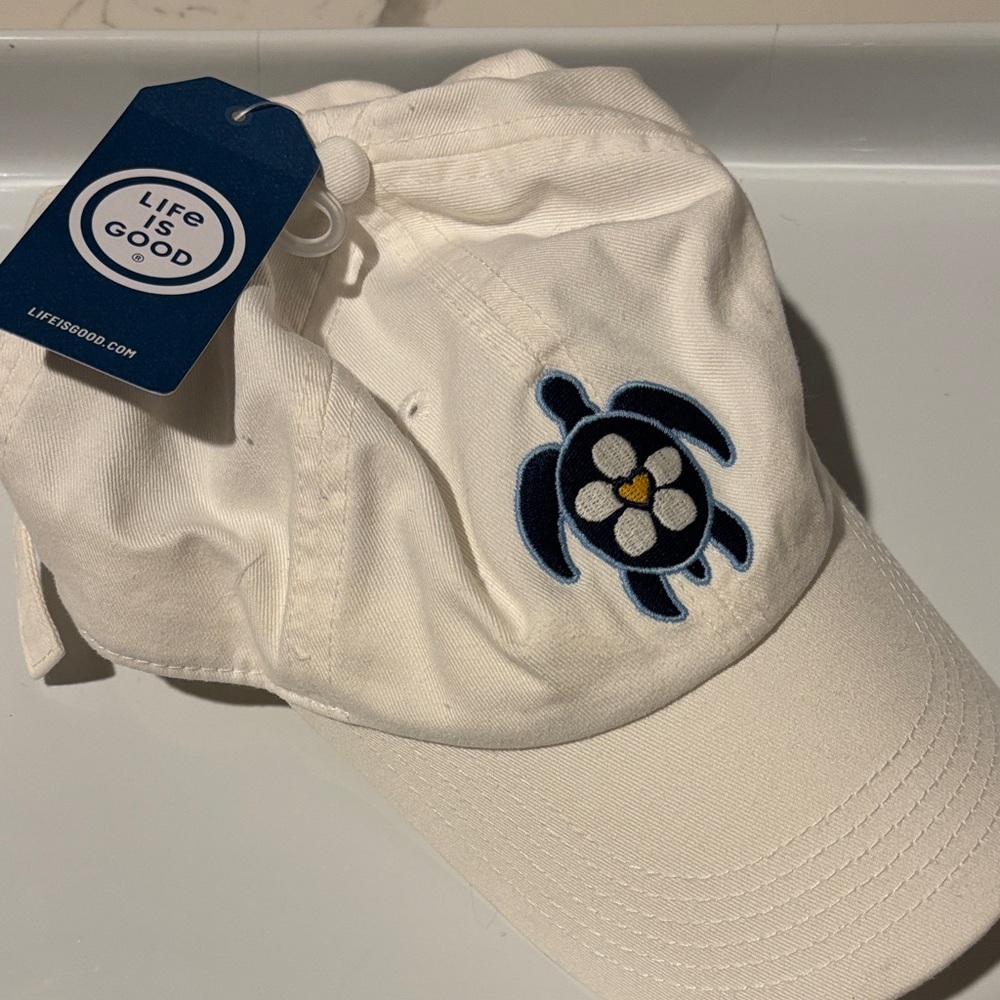 Life Is Good White Turtle Embroidered Hat
